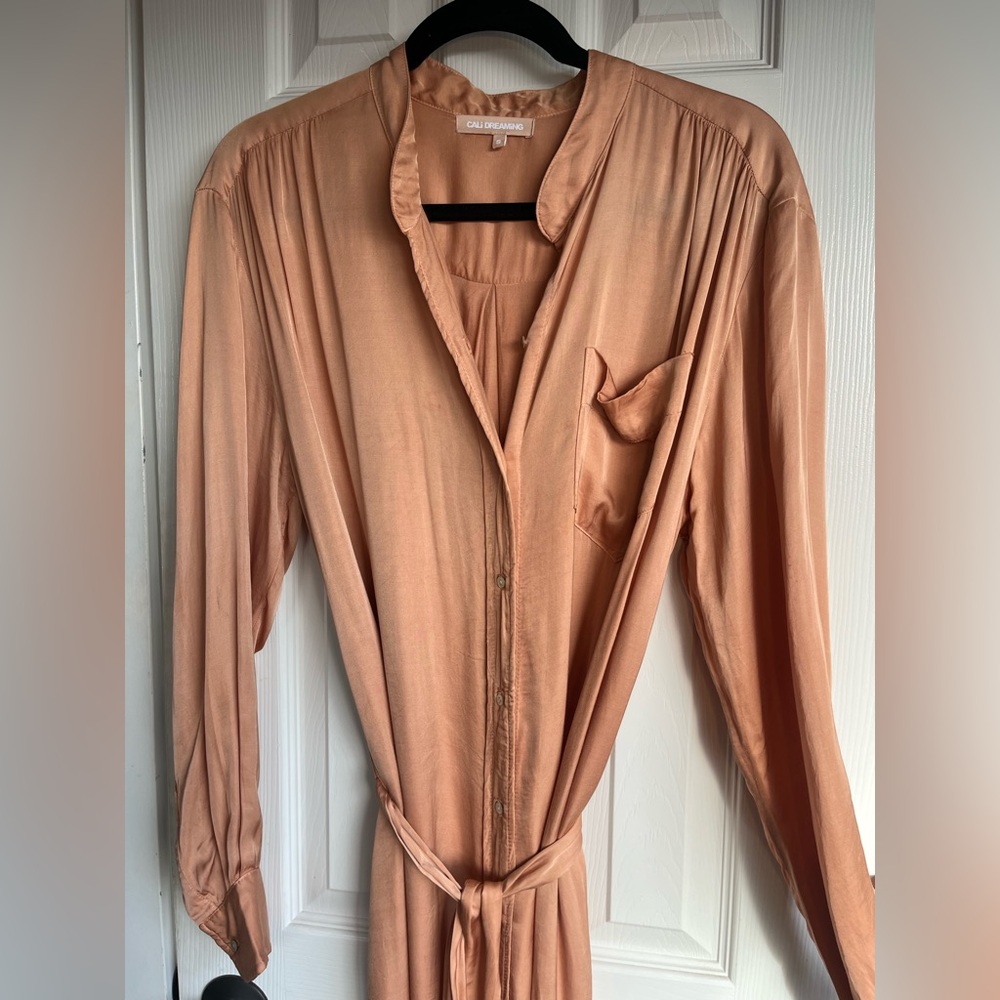 Cali Dreaming Women's Midi Shirt Dress in Dusty Peach
